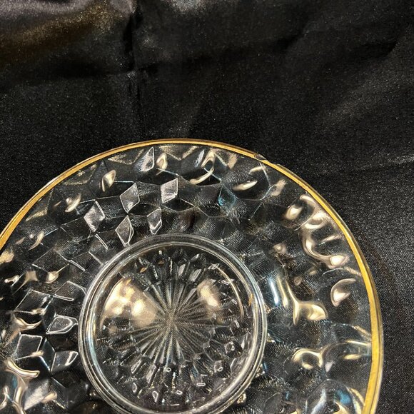 VTG Jeannette Glass Cube Cubist Pattern Mayonnaise Bowl and Underplate Gold Rim - Picture 8 of 13